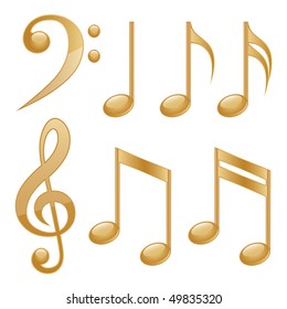 Gold Icons Of A Music Notes. Vector Illustration.