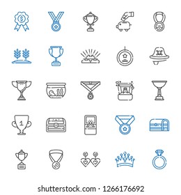 gold icons set. Collection of gold with engagement ring, crown, earrings, medal, trophy, chest, ring, fishbowl, pirate, best seller, wheat, piggy bank. Editable and scalable gold icons.