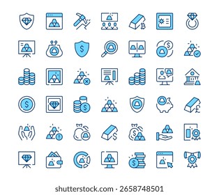 Ícones dourados. Conjunto de ícones de linha de vetor. Design de contorno moderno. Conceito de azul