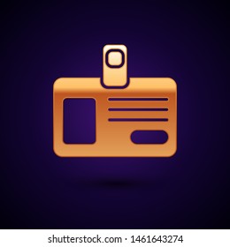 Gold Identification badge icon isolated on dark blue background. It can be used for presentation, identity of the company, advertising.  Vector Illustration