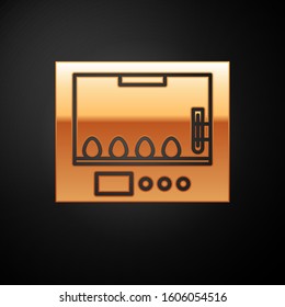 Gold Incubator for eggs icon isolated on black background.  Vector Illustration