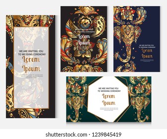 Gold Indian doodles. Golden indian ornament. Vector illustration for banners invitation poster and website. -stock vector