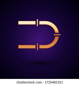 Gold Industry metallic pipe icon isolated on black background.  Vector Illustration