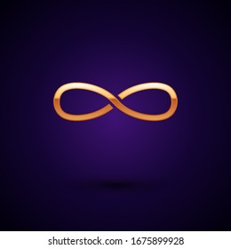 Gold Infinity icon isolated on black background.  Vector Illustration