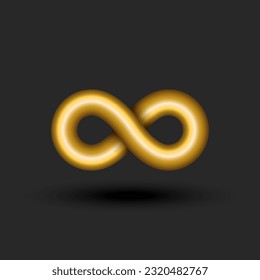 Gold infinity logo 3d golden ratio endless geometric shape, metallic gradient infinite symbol technology symbol.