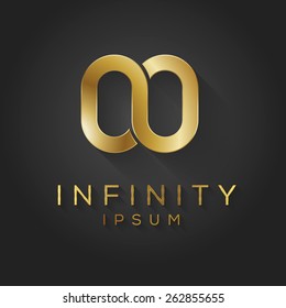 Gold infinity logo template. Vector graphic element.