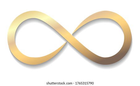 Gold Infinity symbol with shadow isolated on a white background. vector illustration