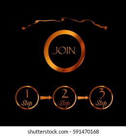 Gold infografic: Join. Banner or website. Black background.