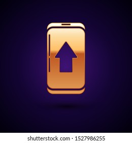 Gold Infographic of city map navigation icon isolated on dark blue background. Mobile App Interface concept design. Geolacation concept.  Vector Illustration