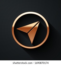 Gold Infographic of city map navigation icon isolated on black background. Interface concept design. Geolocation concept. Long shadow style. Vector Illustration