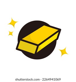 Gold ingot and glitter mark icon. Vector.