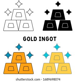 icono de lingot dorado en diferentes ilustraciones vectoriales de estilo. dos iconos vectoriales de lingotes de oro negro y de color diseñados en estilo relleno, contorno, línea y trazo pueden utilizarse para web, móvil, ui
