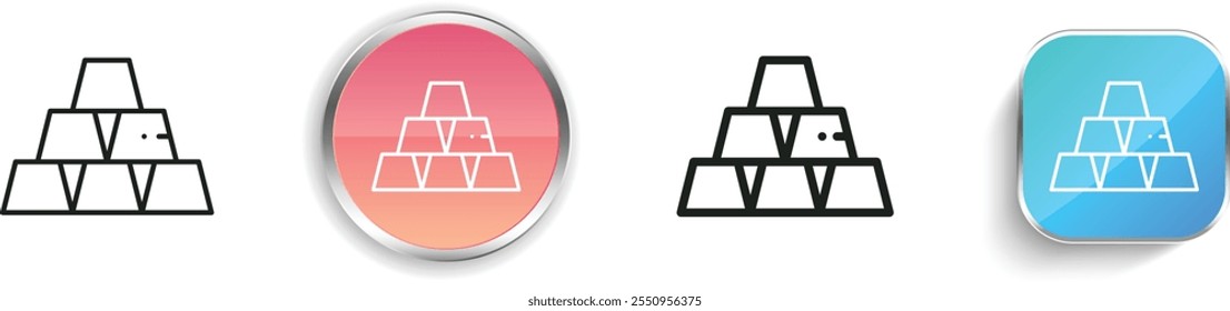 Icono de lingote de oro. Diseño de estilo lineal delgado, regular y de Botón aislado sobre fondo blanco