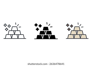gold ingot icons isolated on White Background. Flat style design