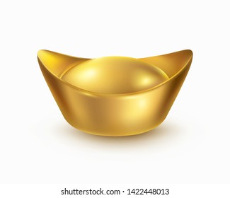 Gold ingot isolated on white background. Vector golden chinese gold money icon. 
