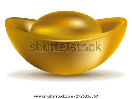 Gold ingot isolated on white background representing wealth, prosperity, success, and good fortune. Traditional Chinese yuanbao symbol commonly used for Lunar New Year and prosperity themed designs.