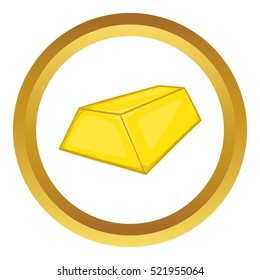 Gold ingot vector icon in golden circle, cartoon style isolated on white background
