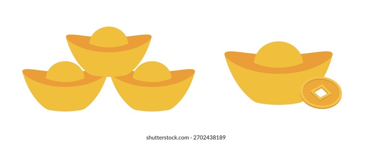 Conjunto de Ilustración vectorial plana yuanbao de lingote dorado.
Nuevo elemento lacrimógeno lunar chino.
El fondo blanco.