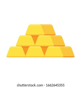 Gold ingots isolated on white background. Flat cartoon illustration.
