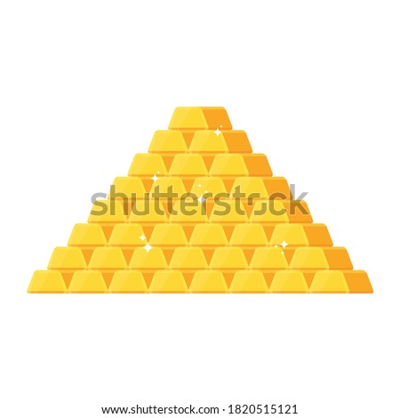 Gold ingots isolated on white background. Flat cartoon illustration.