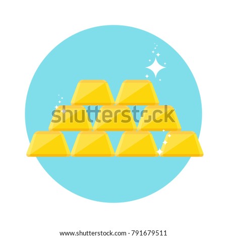 Gold ingots isolated on white background. Flat vector cartoon illustration.