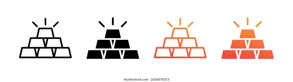 Gold Ingots Multi Style Icon Set Vector