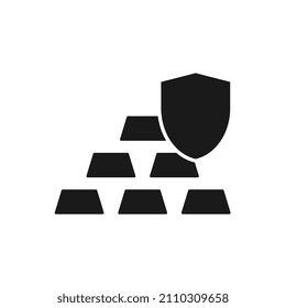 Icono de vector de contorno de lingotes de oro con signo de protección.