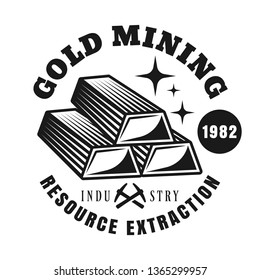 Gold ingots vector monochrome emblem, badge, label or logo for precious metal mining company in vintage style isolated on white background