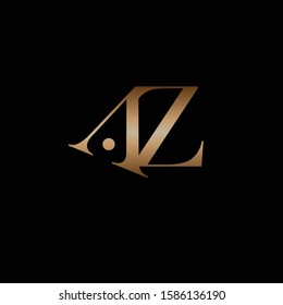 Gold initial az letter uppercase modern logo design template elements. Gold letter Isolated on black background. Suitable for business, consulting group company.