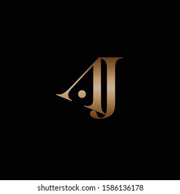 Gold initial letter aj uppercase modern logo design template elements. Gold letter Isolated on black background. Suitable for business, consulting group company.