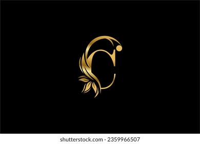 gold initial letter C logo design with beautiful leaf and flower ornaments. C Monograms. Typography C. golden feather logo. Suitable for business logos, companies, boutiques, beauty, etc