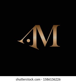 Gold initial letter am uppercase modern logo design template elements. Gold letter Isolated on black background. Suitable for business, consulting group company.
