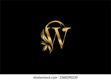 gold initial letter W logo design with beautiful leaf and flower ornaments. W Monograms. Typography W. golden feather logo. Suitable for business logos, companies, boutiques, beauty, etc