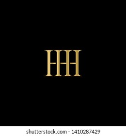 Gold initial letters H HH linked monogram logo vector. Business logo monogram with two overlap letters isolated on white background.