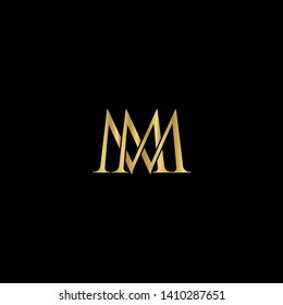 Gold initial letters M MM linked monogram logo vector. Business logo monogram with two overlap letters isolated on   background.