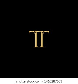 Gold initial letters T TT linked monogram logo vector. Business logo monogram with two overlap letters isolated on   background.