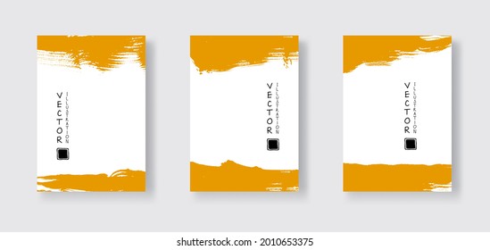 Golpe de pincel de tinta dorada sobre el conjunto de fondo blanco. Banner estilo cepillo japonés. Ilustración vectorial de manchas de grano