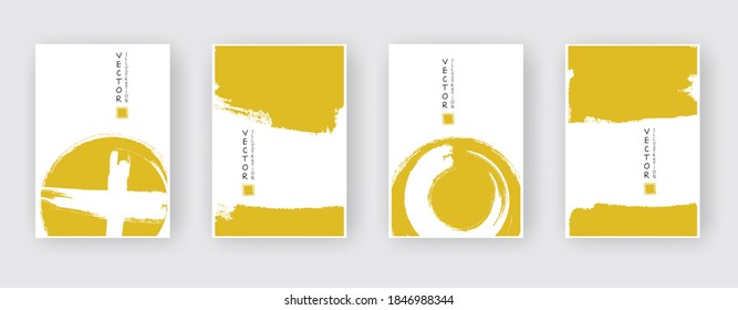 Gold ink brush stroke set on white background. Japanese style. Vector illustration of grunge stains. Vector brushes illustration.