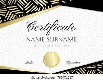 Gold ink lines. Certificate design template. Graduation horizontal banner with ornamental decorative elements. Vector illustration.