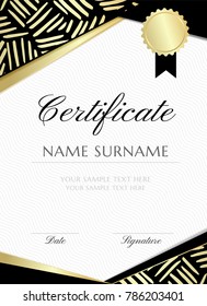 Gold ink lines. Certificate design template. Graduation vertical banner with ornamental decorative elements. Vector illustration.