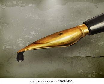 Gold ink pen, old-style vector