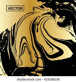 Gold Ink texture.Vector hand drawn marbling background. 