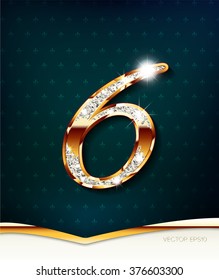 The gold inlaid figure 6 (six) , with shadow and highlights. eps10