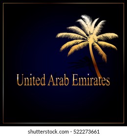 Gold Inscription - Logo United Arab Emirates With A Palm Tree And The Frame