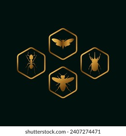 Gold Insect logo design Bundle icon design element vector 