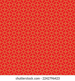 Gold interlaced pattern on red background. Gold interlocking pattern on red backdrop. Chinese traditional pattern. Octagon and square pattern. Chinese New Year.