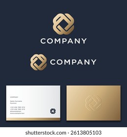 Gold  intertwined elements as two chain links. Brand identity and business card.