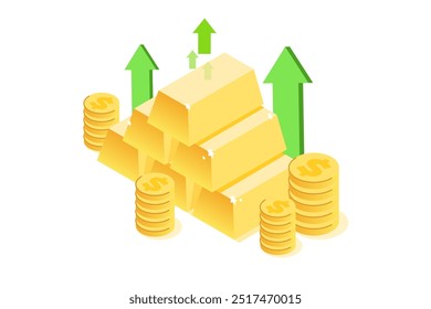 Gold investment concept. Represents investing in gold, ETFs, and strategies for making a profit, saving, and managing wealth.