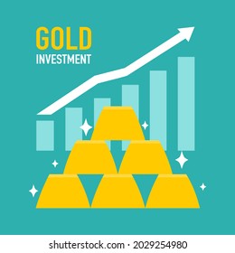 Gold investment with increasing graph on background.