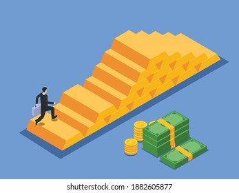 Gold investment isometric 3d vector concept for banner, website, illustration, landing page, flyer, etc.